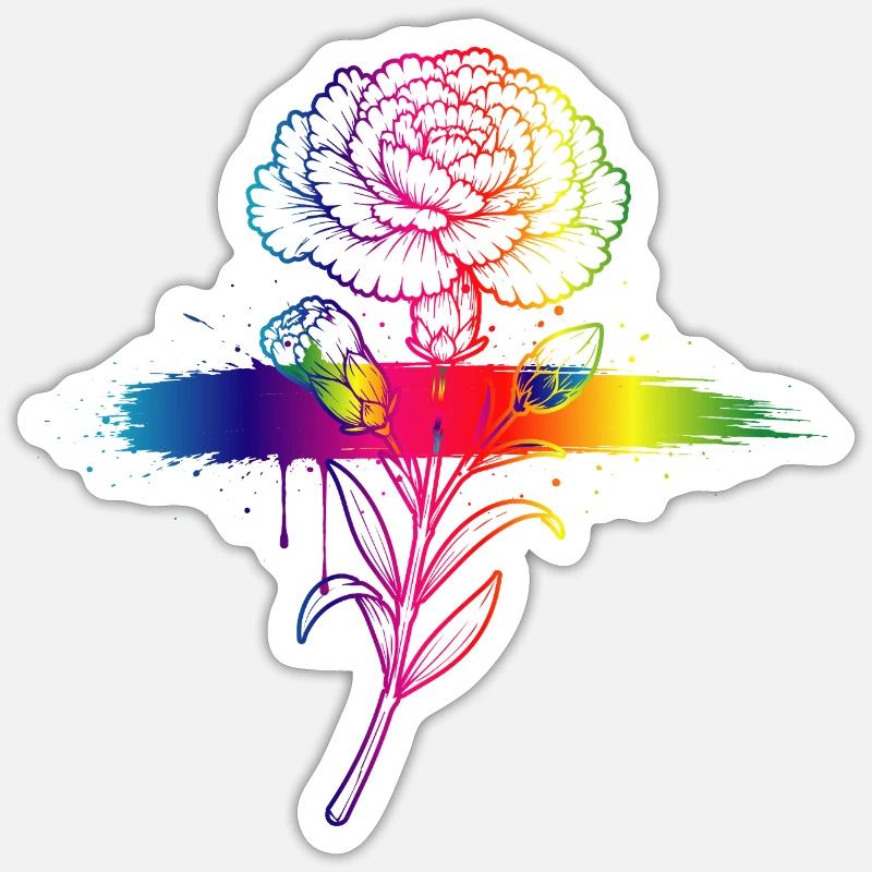 Rainbow Carnation Neon Gradient Art - Sticker size S (10 x 10 cm) - white matte