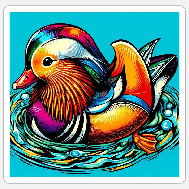 Mandarinente - Sticker Größe S (10 x 10 cm) - Mattweiß