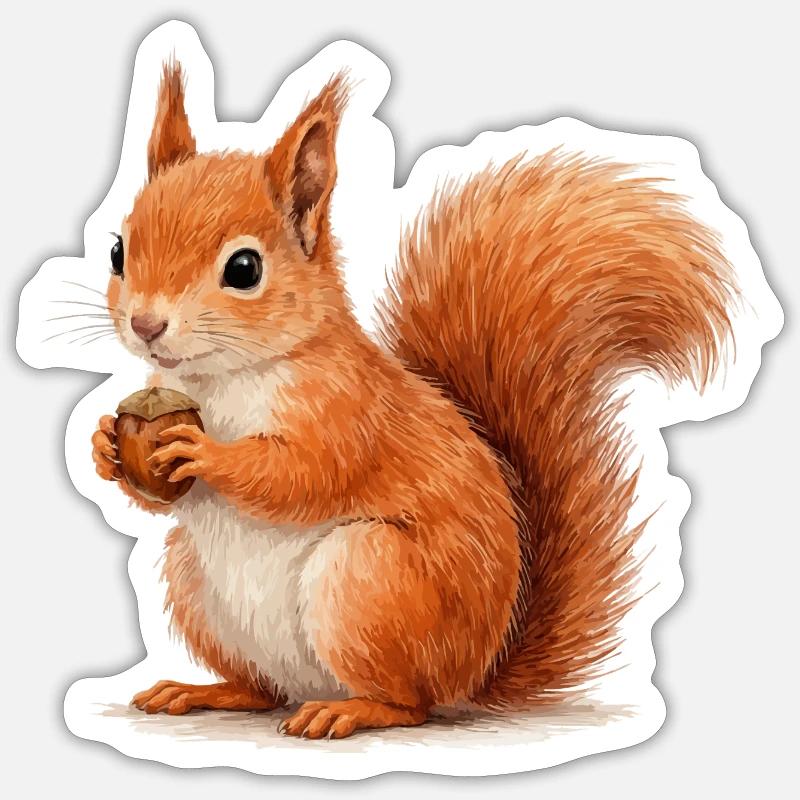 Eichhörnchen mit Eichel Illustration Sticker Größe S (10 x 10 cm)