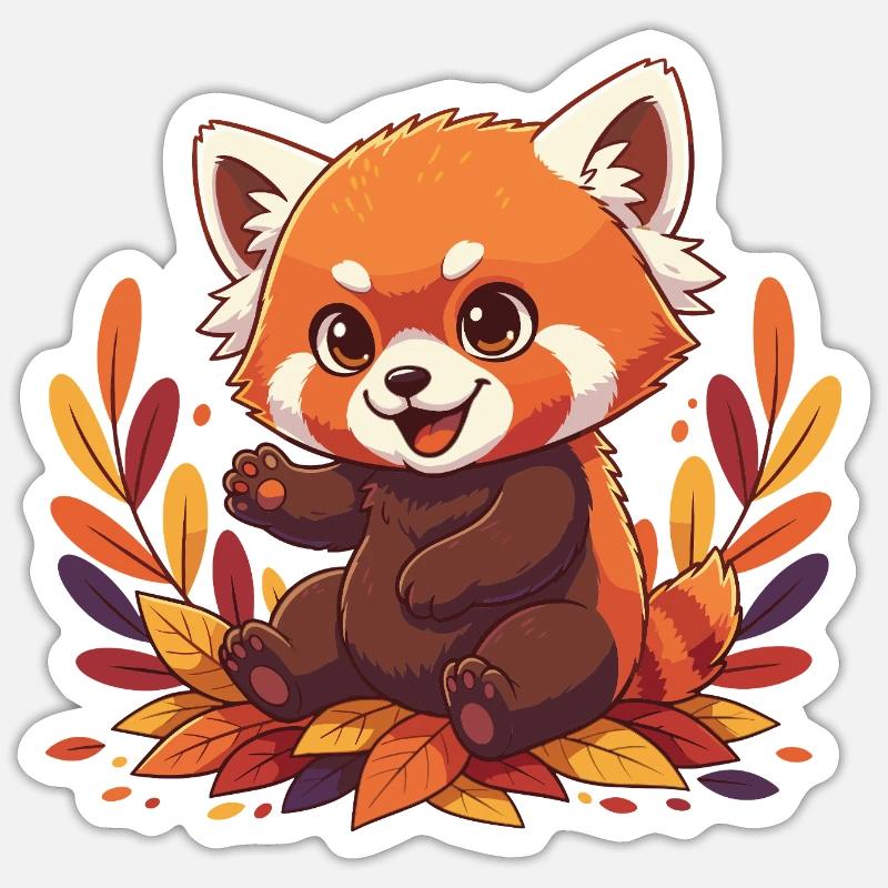 Panda d’automne câlin - Sticker taille S (10 x 10 cm) - blanc mat