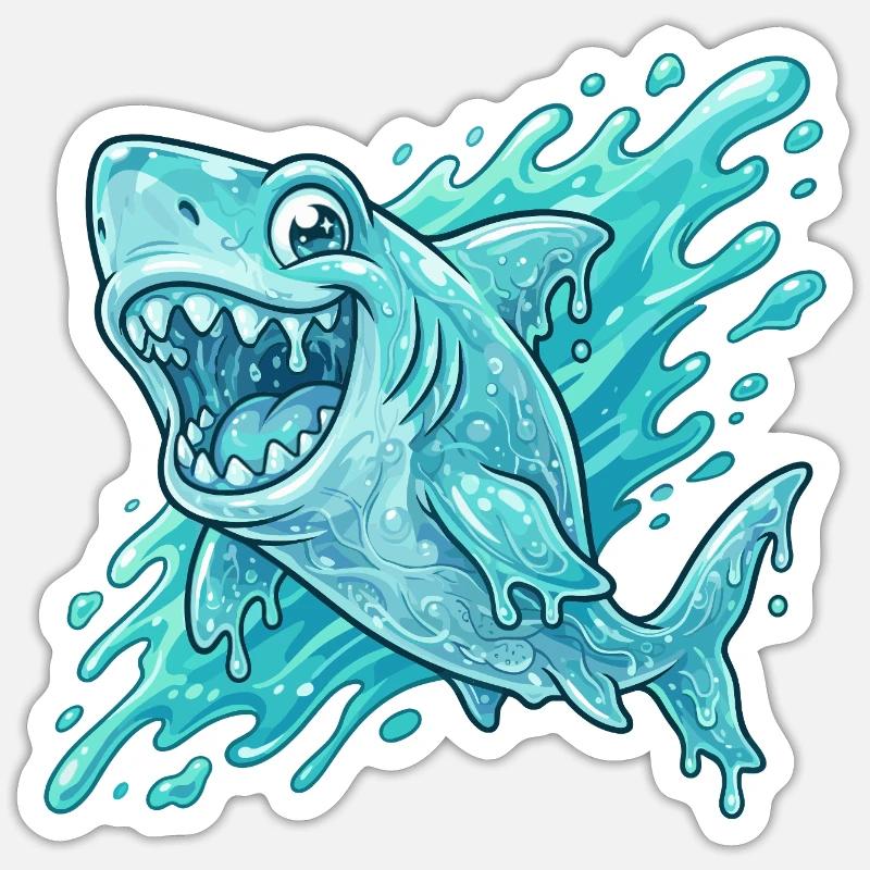 Aventure de Splash Shark Bleu - Sticker taille S (10 x 10 cm) - blanc mat
