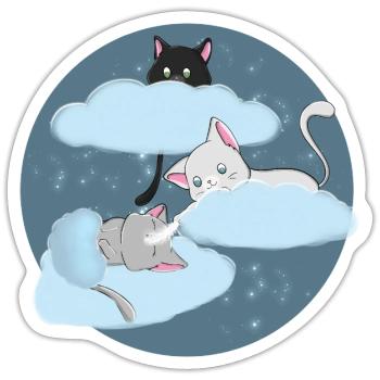 Kawaii Three Cats Cloud Sleep Shirt - Sticker size S (10 x 10 cm) - white matte - Front