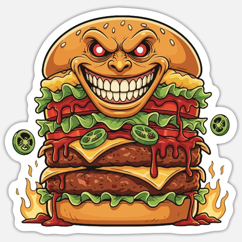 Flammenburger Dämon - Sticker Größe S (10 x 10 cm) - Mattweiß