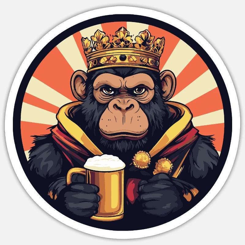 Affe Bier Lustig - Sticker Größe S (10 x 10 cm) - Mattweiß