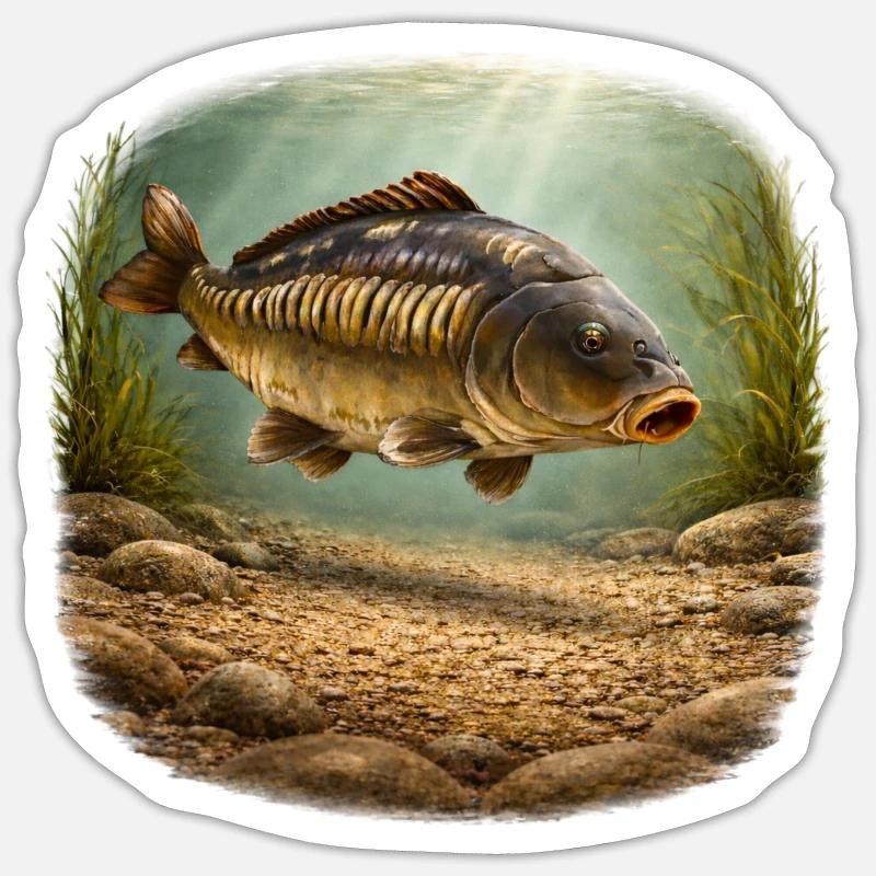 Spiegelkarpfen-Unterwasserfischerei-Design - Sticker Größe S (10 x 10 cm) - Mattweiß