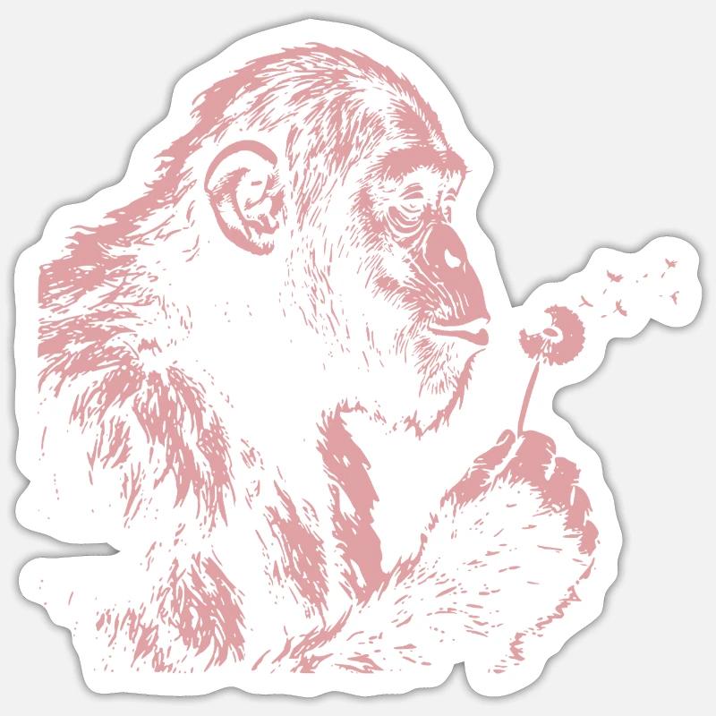 Chimpanzee Blowing Dandelion Art Monkey Nature - Sticker size S (10 x 10 cm) - white matte