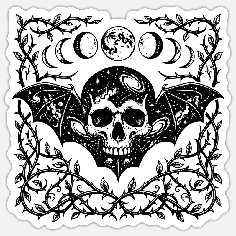 Celestial Skull Gothic Bat Wings Design - Sticker size S (10 x 10 cm) - white matte