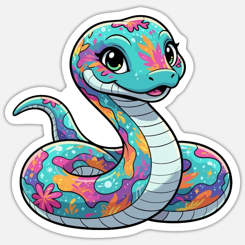 Farbenfrohe Blumenschlange - Sticker Größe S (10 x 10 cm) - Mattweiß