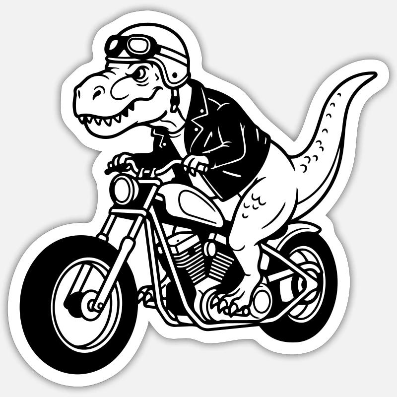 Motorrad-Dino - Sticker Größe S (10 x 10 cm) - Mattweiß