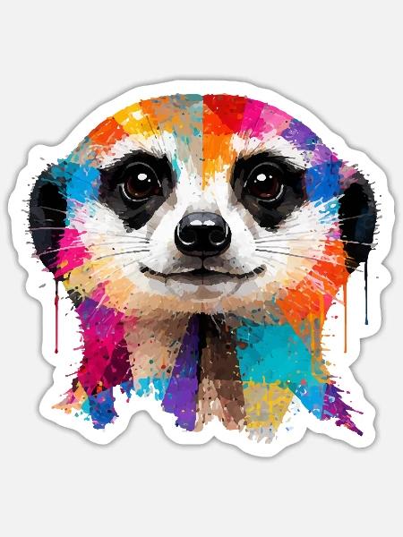 Buntes Erdmännchen mit Farbklecksen - Sticker Größe S (10 x 10 cm) - Mattweiß
