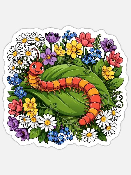 Hundertfüßer Cartoon - Sticker Größe S (10 x 10 cm) - Mattweiß