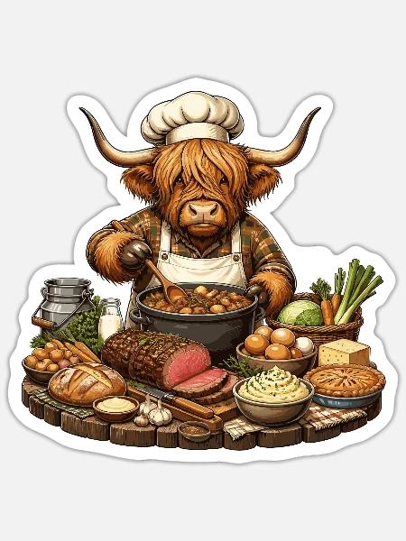 Kuhkochmeister am Herd – Rustikale Küche - Sticker Größe S (10 x 10 cm) - Mattweiß