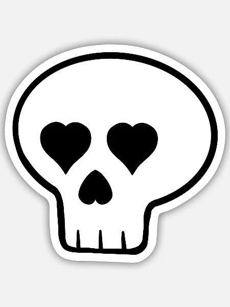 Totenkopf_Herz_schwarz - Sticker Größe S (10 x 10 cm) - Mattweiß