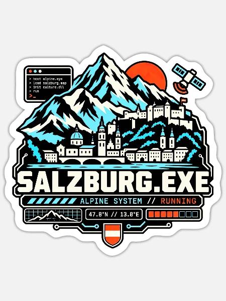 Salzburg.exe Alpine System Retro Nerd - Sticker Größe S (10 x 10 cm) - Mattweiß