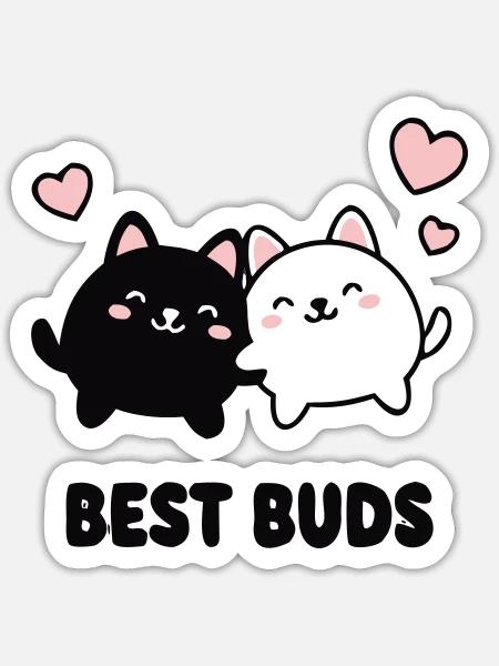 Best Buds Katzen Logo - Sticker Größe S (10 x 10 cm) - Mattweiß