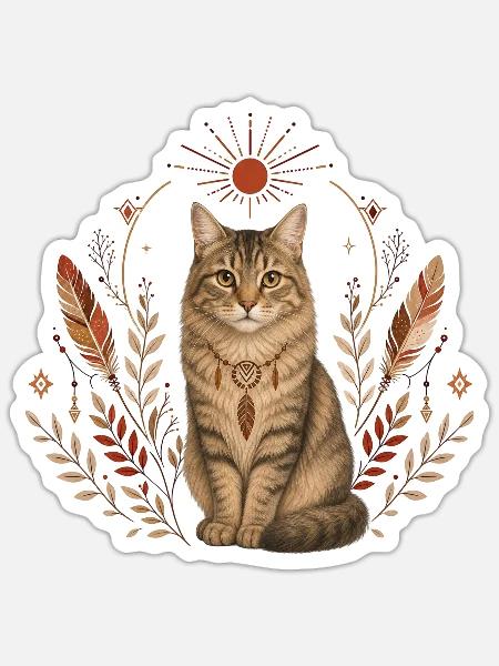 Katze Boho - Sticker Größe S (10 x 10 cm) - Mattweiß