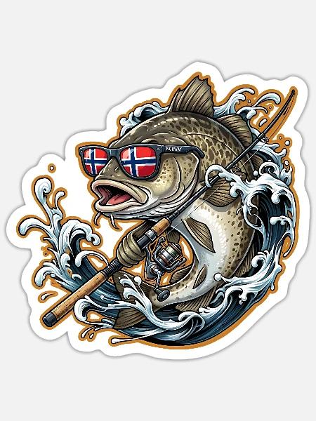 Norwegen Angeln - Sticker Größe S (10 x 10 cm) - Mattweiß