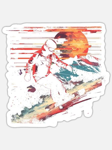 Snowboarder Vaporwave - Sticker Größe S (10 x 10 cm) - Mattweiß