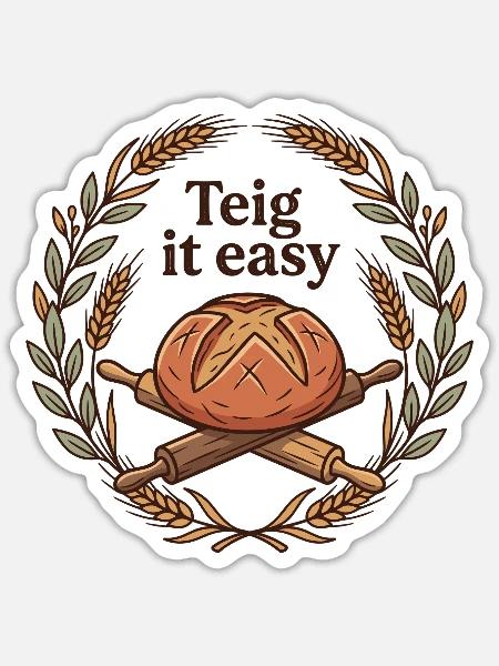 Teig it easy - Lustiges Bäcker & Brot Motiv - Sticker Größe S (10 x 10 cm) - Mattweiß