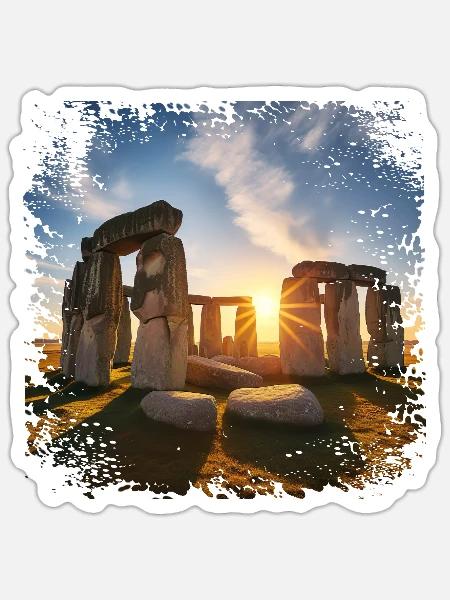 Sonnenaufgang über einer megalithischen Anlage - Sticker Größe S (10 x 10 cm) - Mattweiß