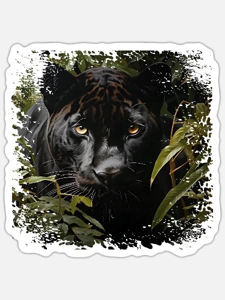 Dschungelpanther mit Goldaugen - Sticker Größe S (10 x 10 cm) - Mattweiß