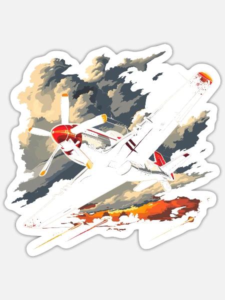 Propeller Flugzeug Grafik - Sticker Größe S (10 x 10 cm) - Mattweiß