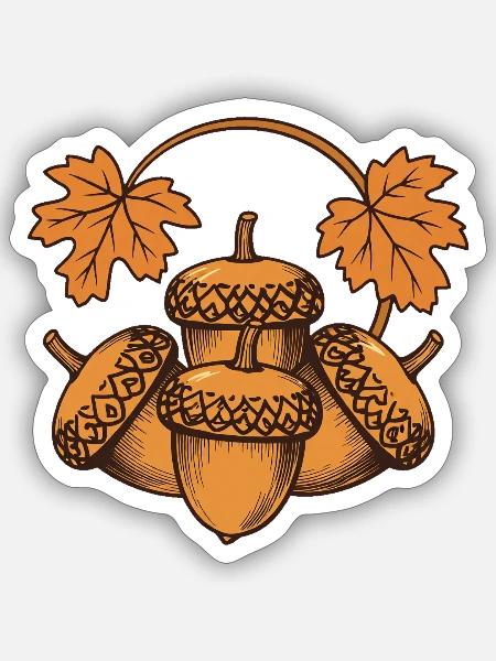 Eicheln im Herbstkranz - Sticker Größe S (10 x 10 cm) - Mattweiß