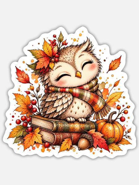 Kuschelige Herbst-Eule - Sticker Größe S (10 x 10 cm) - Mattweiß