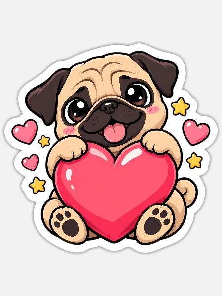 Mops Hund süßer Mops niedlicher Mops - Sticker Größe S (10 x 10 cm) - Mattweiß