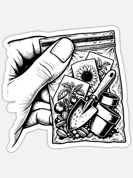 Gartenset – Gemüsesamen und Blumen - Sticker Größe S (10 x 10 cm) - Mattweiß