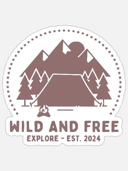 Wild und Frei Bergcamping - Sticker Größe S (10 x 10 cm) - Mattweiß