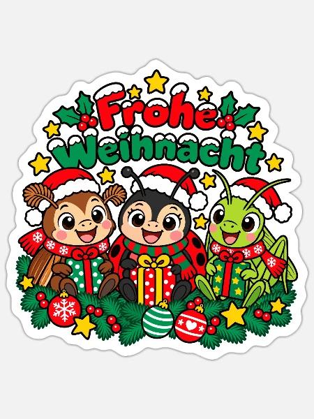 Weihnachts Insekten - Sticker Größe S (10 x 10 cm) - Mattweiß