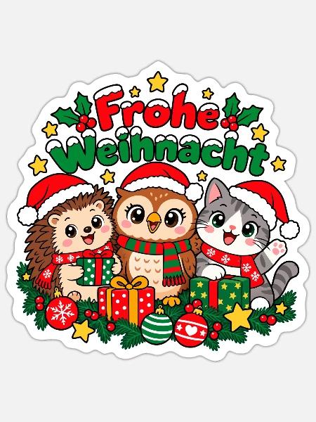 Weihnachts Tiere - Sticker Größe S (10 x 10 cm) - Mattweiß