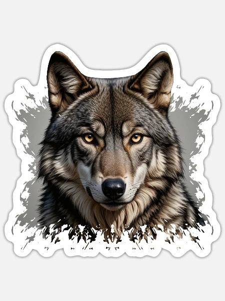 Wolfskopf im Farbsplatter - Sticker Größe S (10 x 10 cm) - Mattweiß