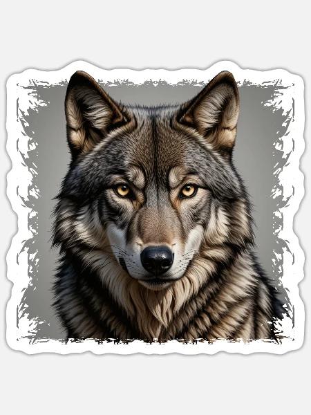 Wolfsblick Grautönen Portrait - Sticker Größe S (10 x 10 cm) - Mattweiß