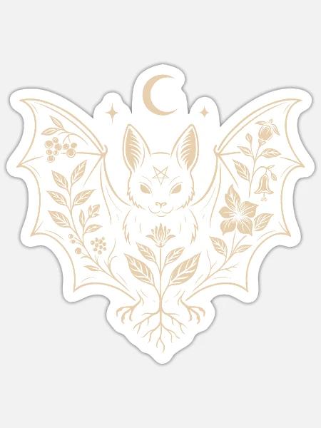 Fledermaus mit Blumen - Gothic Halloween - Sticker Größe S (10 x 10 cm) - Mattweiß