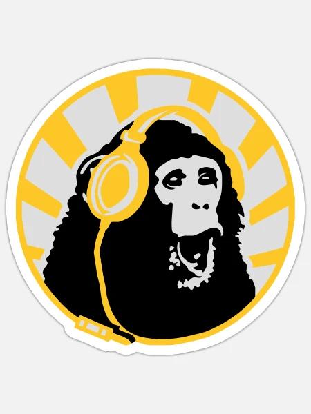 Monkey with Headphones - Sticker size S (10 x 10 cm) - white matte
