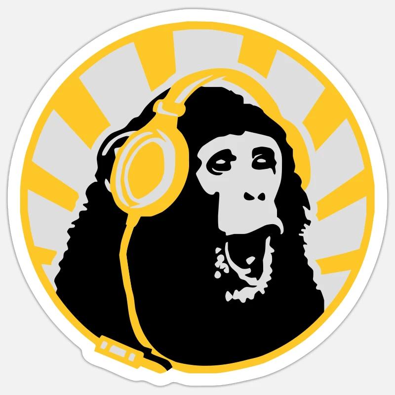 Monkey with Headphones Sticker Größe S (10 x 10 cm)