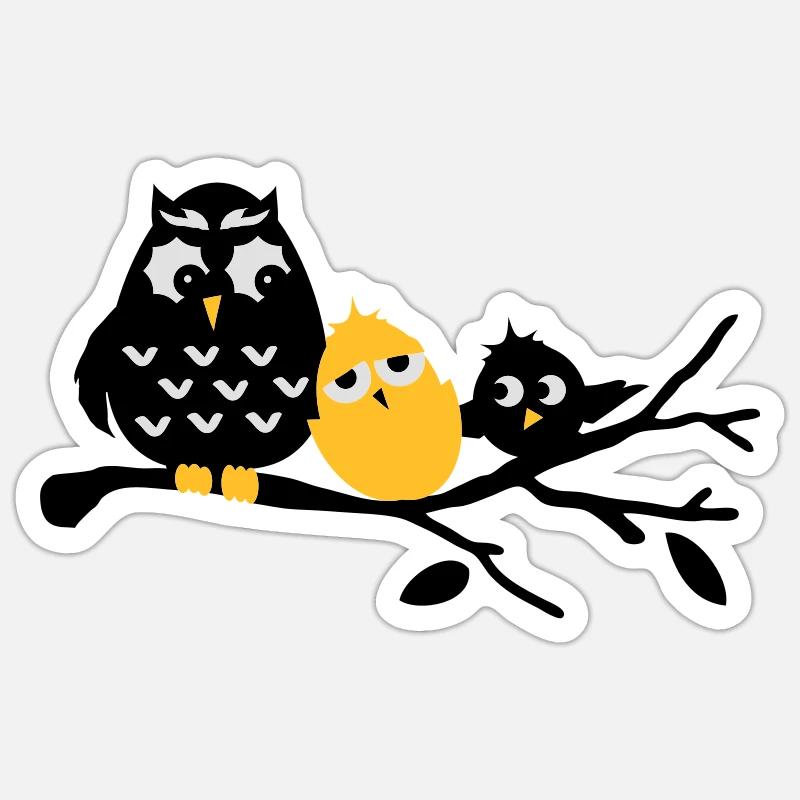 Freundschaft Eule,Küken und Vogel Drei Freunde - Sticker Größe S (10 x 10 cm) - Mattweiß