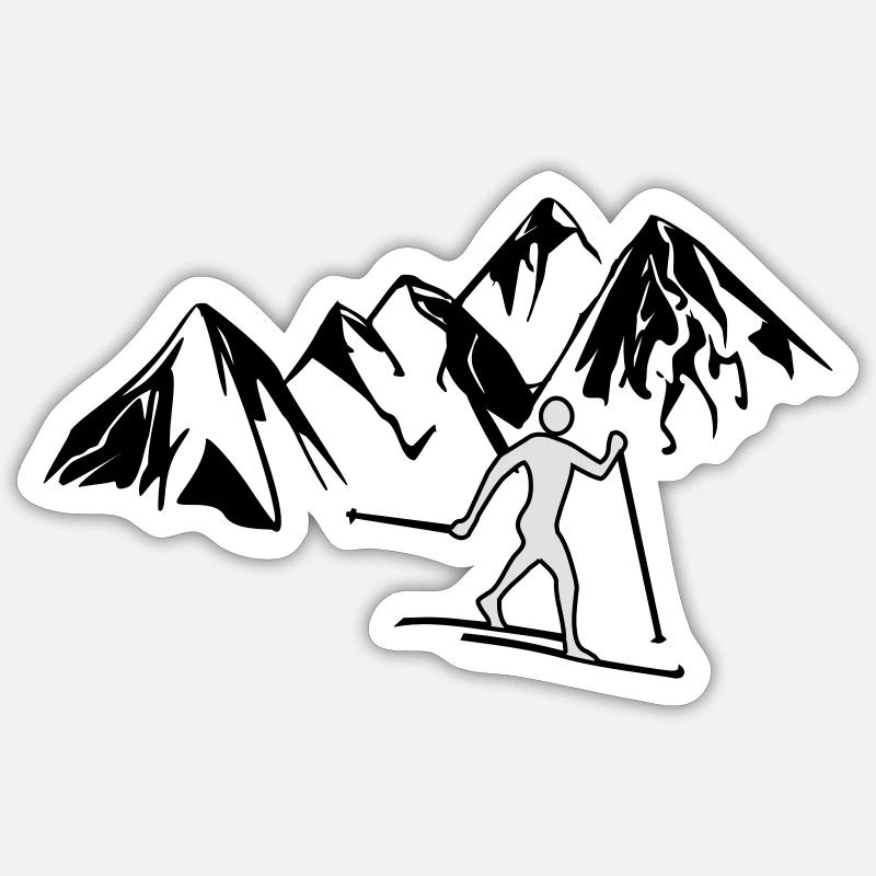Langläufer vor Bergen - Sticker Größe S (10 x 10 cm) - Mattweiß