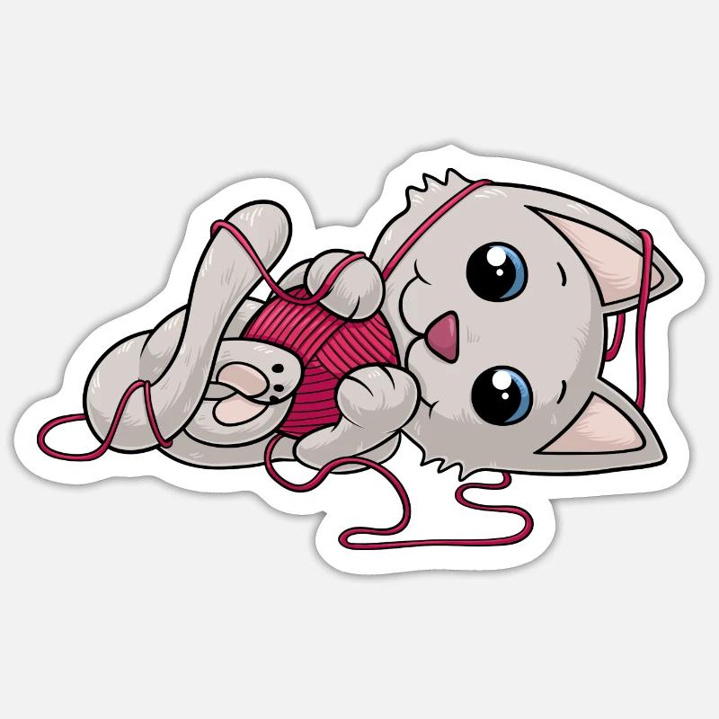 chat bande dessinée douce - Sticker taille S (10 x 10 cm) - blanc mat