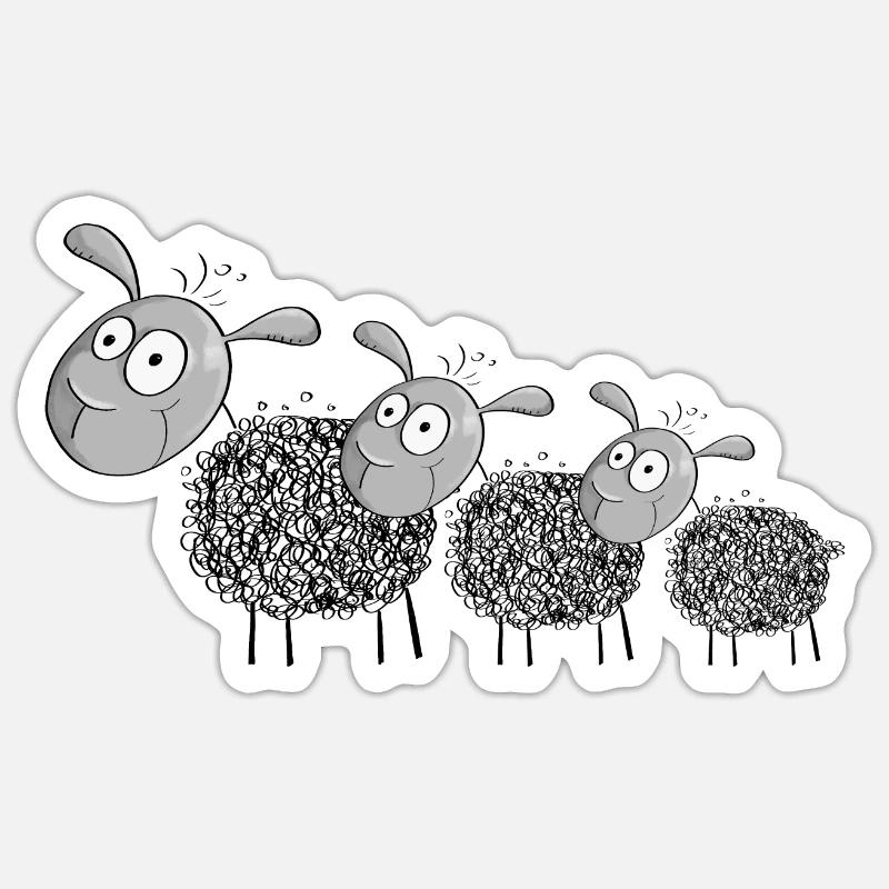Three wool sheep - sheep cartoon - Sticker size S (10 x 10 cm) - white matte