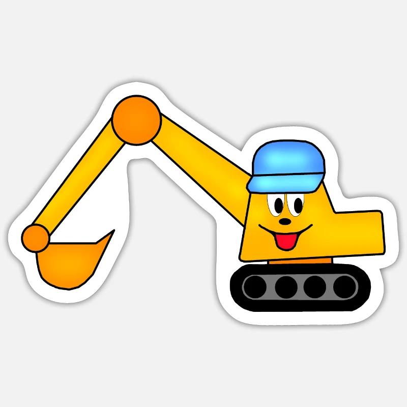 Bagger mit Kappe, Bagger Kinder Sticker Größe S (10 x 10 cm)