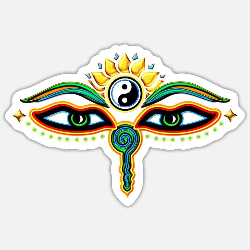 Yeux de Bouddha, sagesse & illumination, Oeil, eye - Sticker taille S (10 x 10 cm) - blanc mat