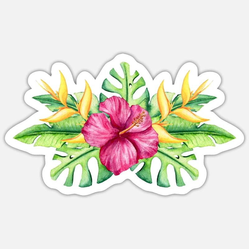 Floraison tropicale colorée - Sticker taille S (10 x 10 cm) - blanc mat