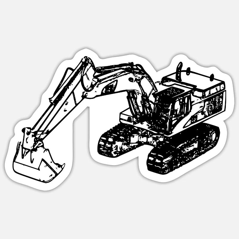 Escavatore cingolato Escavatore Pala nero - Sticker formato S (10 x 10 cm) - bianco opaco
