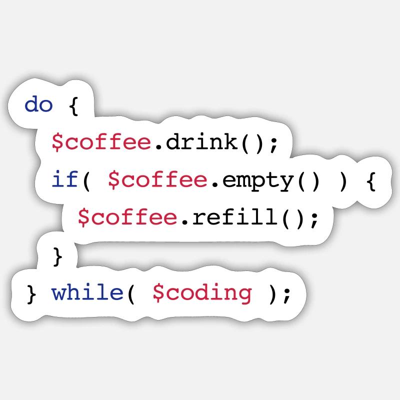 Code Coffee Refill Coding v2 - Sticker taille S (10 x 10 cm) - blanc mat