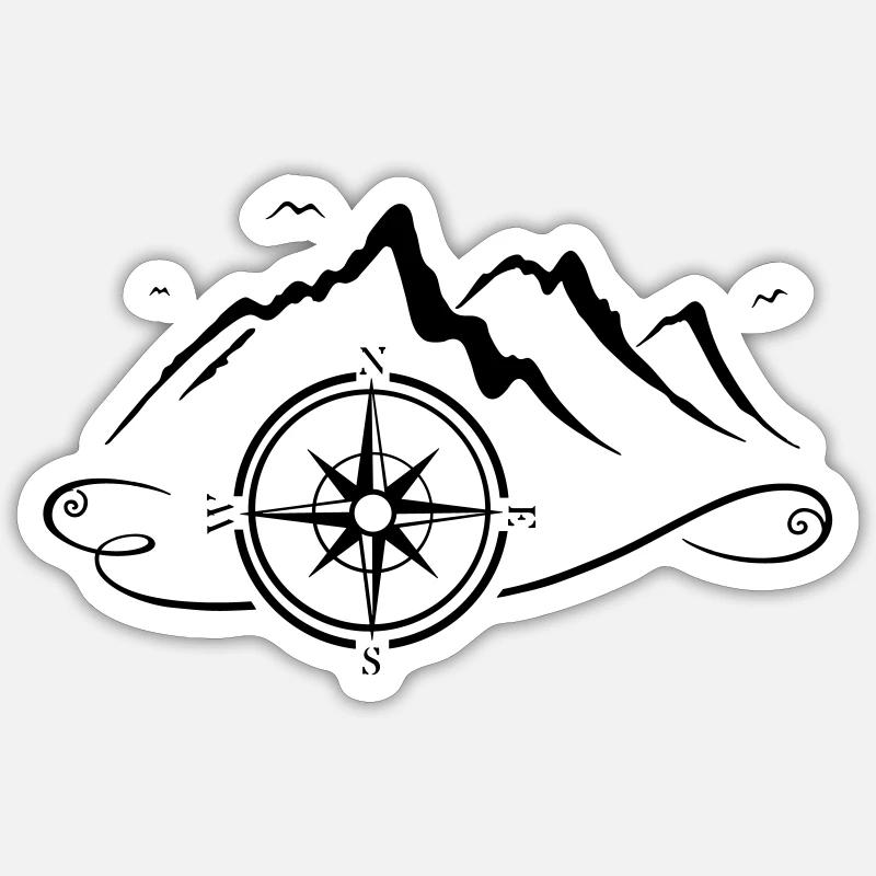 Mountains with compass Sticker size S (10 x 10 cm)