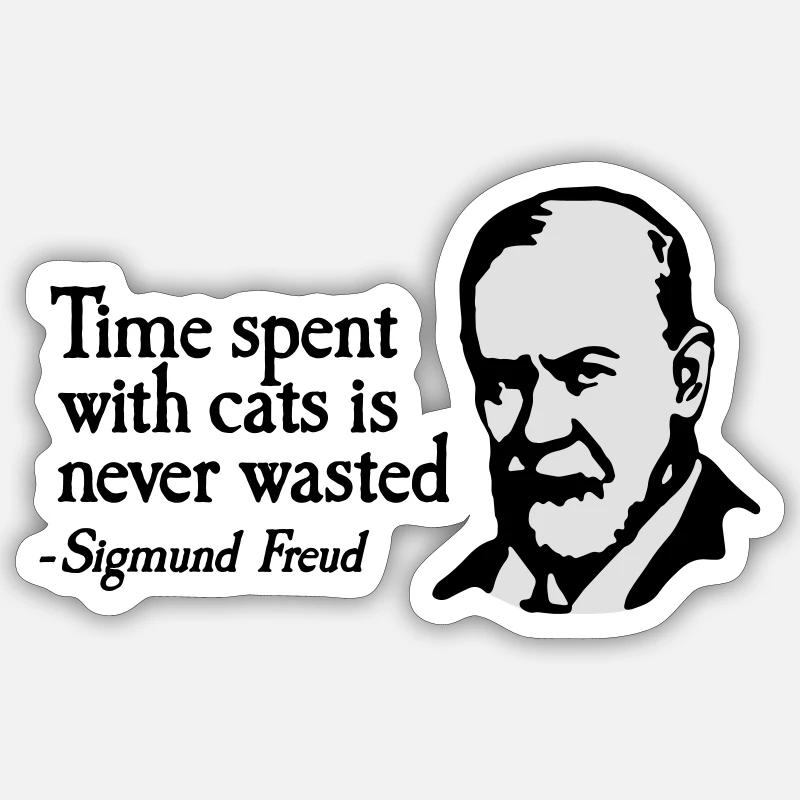 Time spent with cats is never Sigmund Freud - Sticker Größe S (10 x 10 cm) - Mattweiß