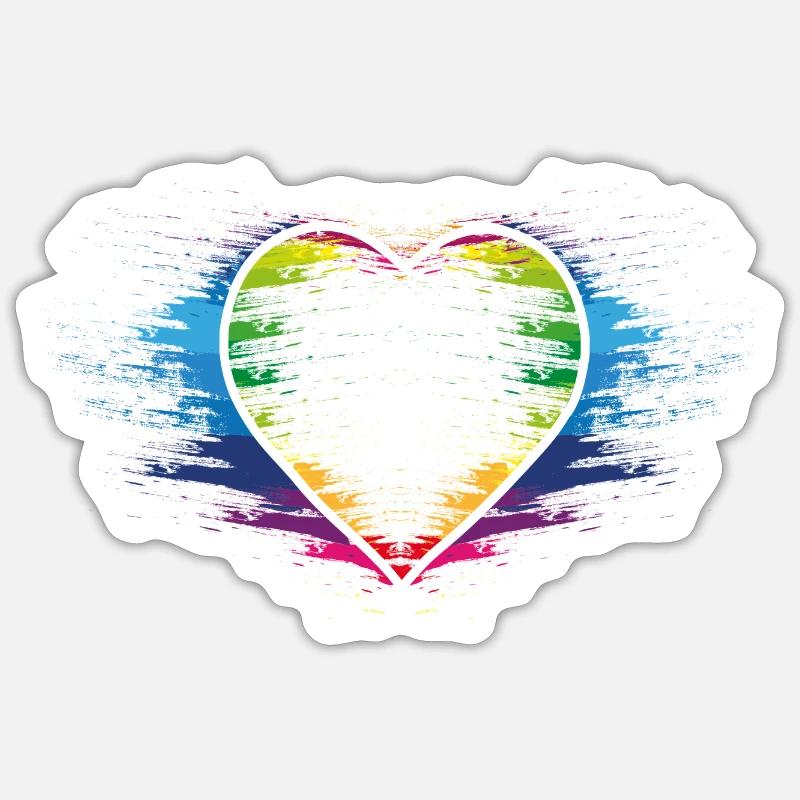Regenbogen Herz - Sticker Größe S (10 x 10 cm) - Mattweiß